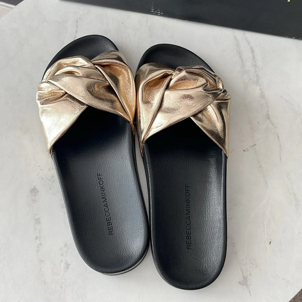 Rebecca Minkoff New Samara Gold Slide Size 9 - Picture 2 of 4